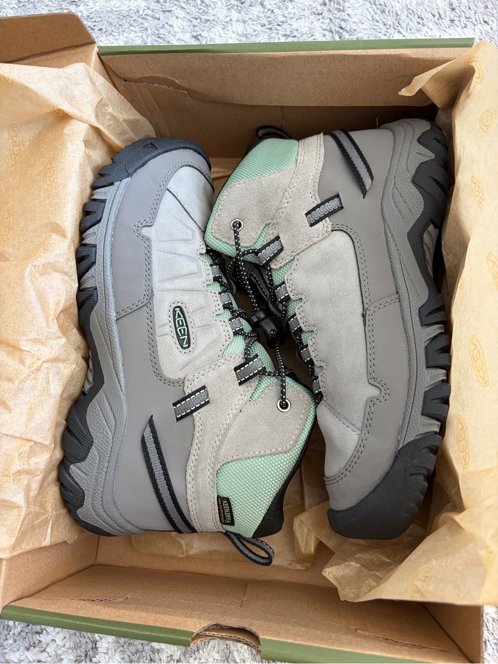 KEEN Gray and Mint Lace-Up Youth Hiking Boots